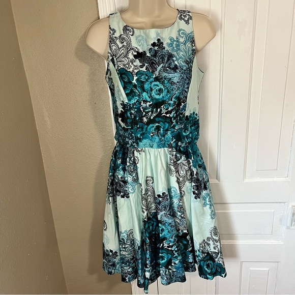 Lady Vintage Tea Dress Teal Collage UK 10 US 6 Q2 - Picture 2 of 7